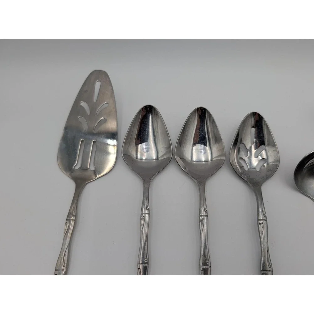 Bamboo‎ Stainless Flatware Serving  Utensil Lot Korea